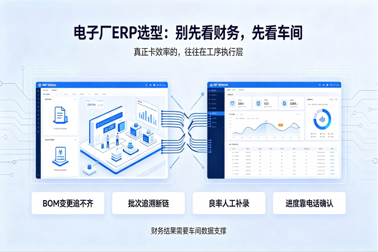 电子厂ERP选型误区：重财务轻车间导致计划与执行脱节、物料数据不准、品质追溯断链