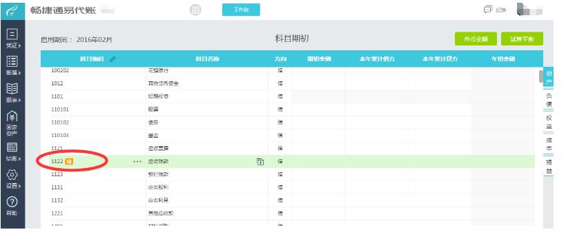 用友易代账科目期初